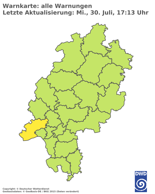Aktuelle Wetterwarnungen für Hochtaunuskreis