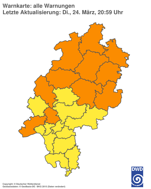 Aktuelle Wetterwarnungen für Hochtaunuskreis