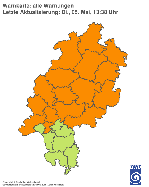 Aktuelle Wetterwarnungen für Hochtaunuskreis