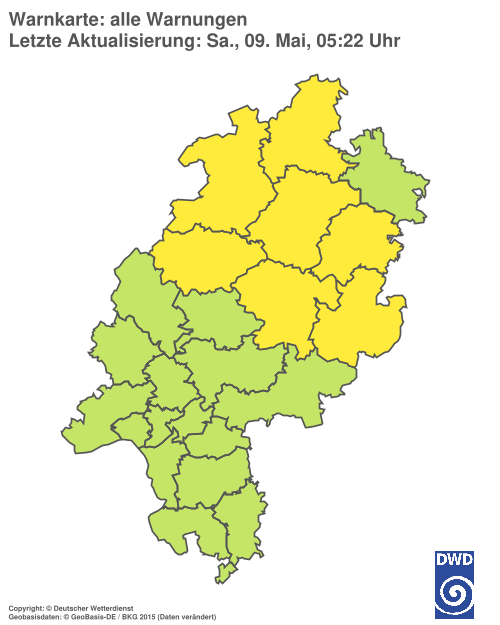 Aktuelle Wetterwarnungen für Hochtaunuskreis