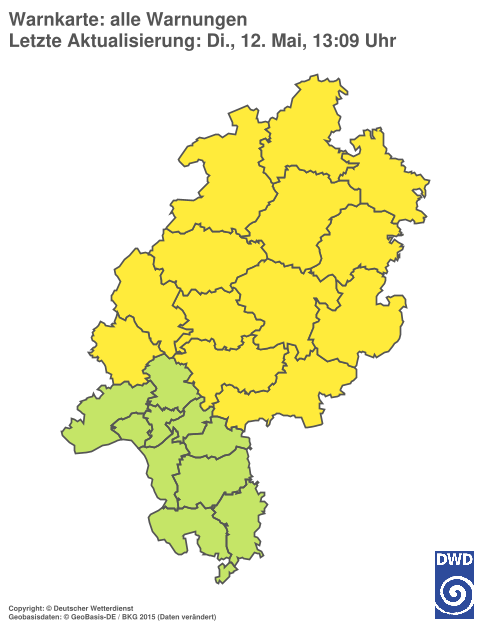 Aktuelle Wetterwarnungen für Hochtaunuskreis