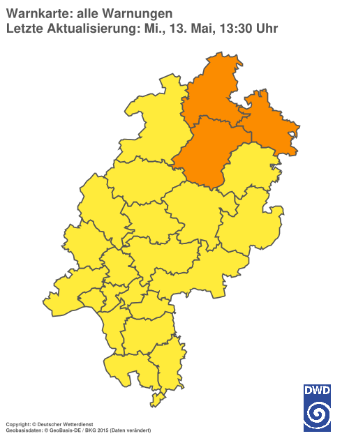 Aktuelle Wetterwarnungen für Hochtaunuskreis