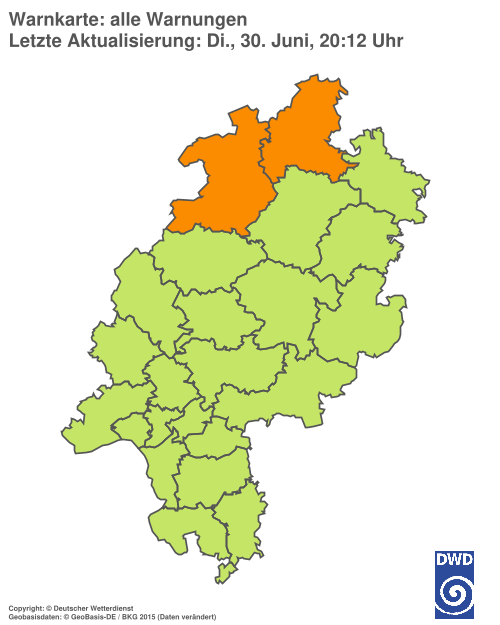 Aktuelle Wetterwarnungen für Hochtaunuskreis