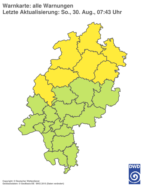 Aktuelle Wetterwarnungen für Hochtaunuskreis