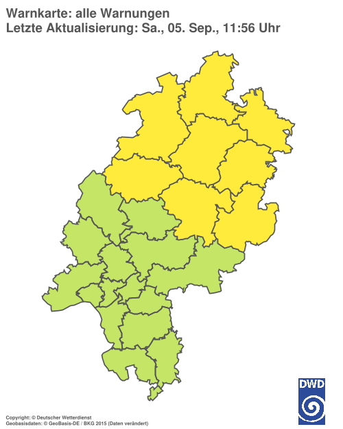 Aktuelle Wetterwarnungen für Hochtaunuskreis